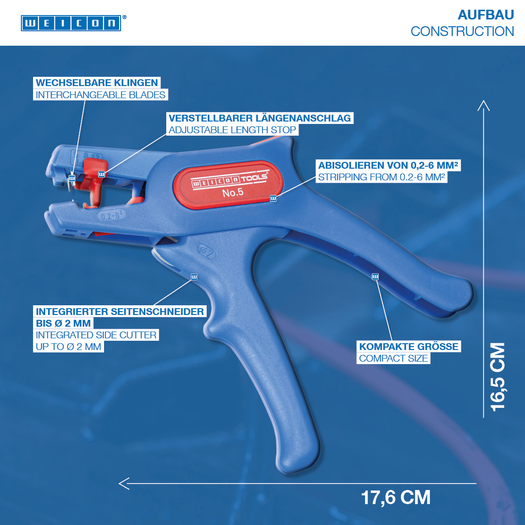 Wire Stripper No. 5 | untuk semua konduktor untai dan padat yang umum I jangkauan kerja 0,2 - 6,0 mm²