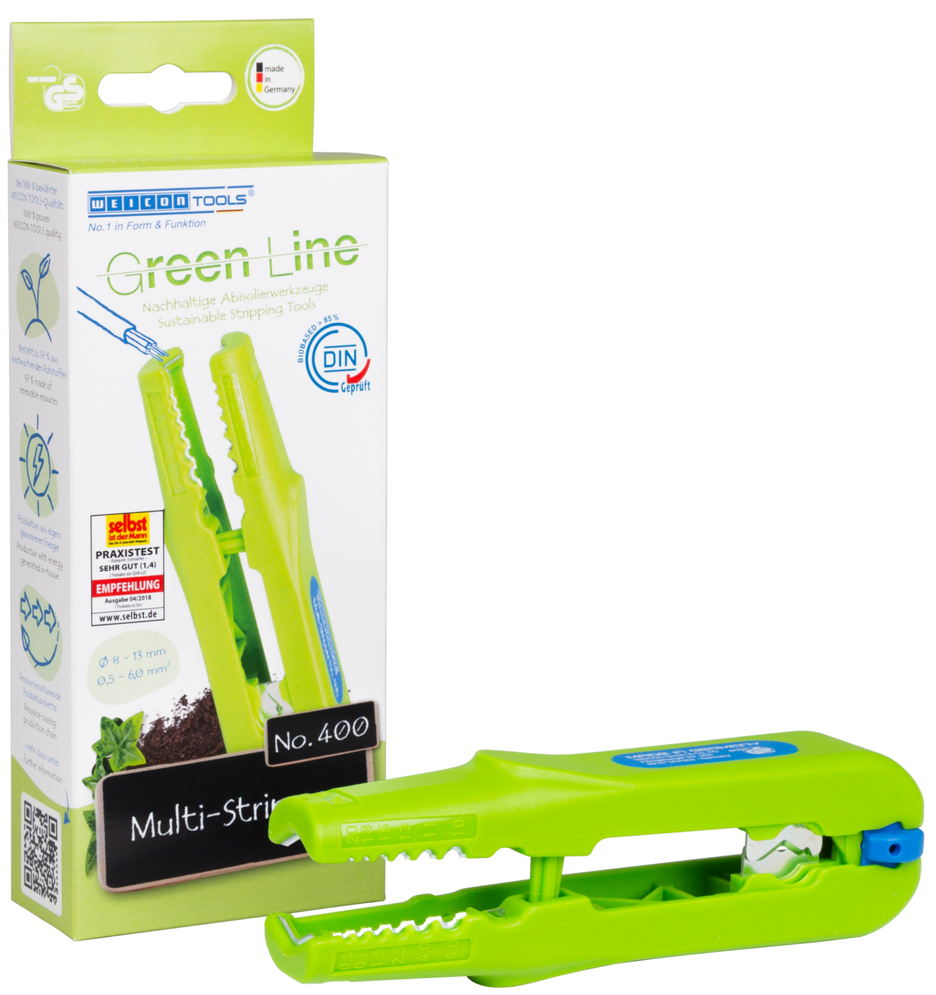 Multi-Stripper No. 400  Green Line | Alat pengupasan yang berkesinambungan  I pengupas multifungsi, jangkauan kerja pengupasan 0,5 - 6,0 mm² I pengupasan 8 - 13 mm Ø I Multifungsi dengan 4 fungsi