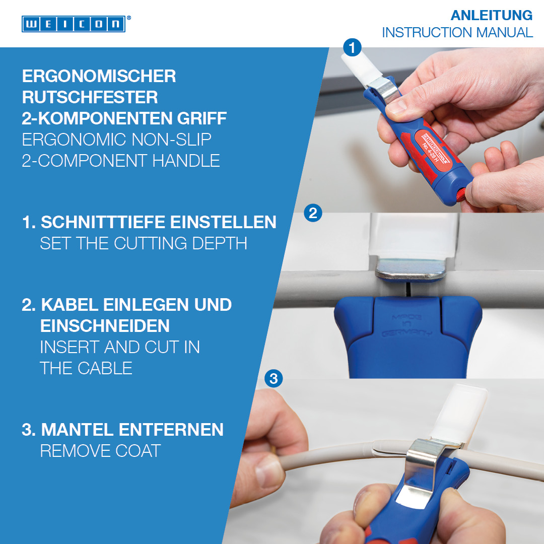 Cable Stripper No. 4 - 28 H | dengan gagang plastik 2 komponen dan diperkuat fiberglass I dengan pisau pengait dan tutup pelindung I jangkauan kerja 4 - 28 mm Ø