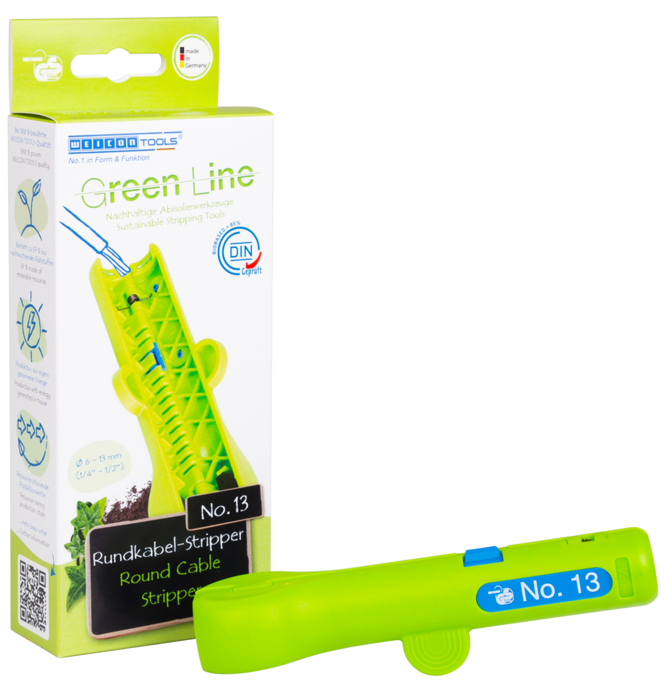 Round Cable Stripper No. 13 Green Line | Alat pengupasan yang berkesinambungan I untuk pengupasan semua kabel bundar umum I jangkauan kerja 6,0 - 13,0 mm Ø