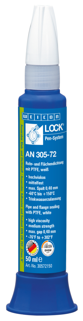 WEICONLOCK® AN 305-72 Pipa dan Paking Permukaan | dengan PTFE, kekuatan sedang, dengan persetujuan air minum