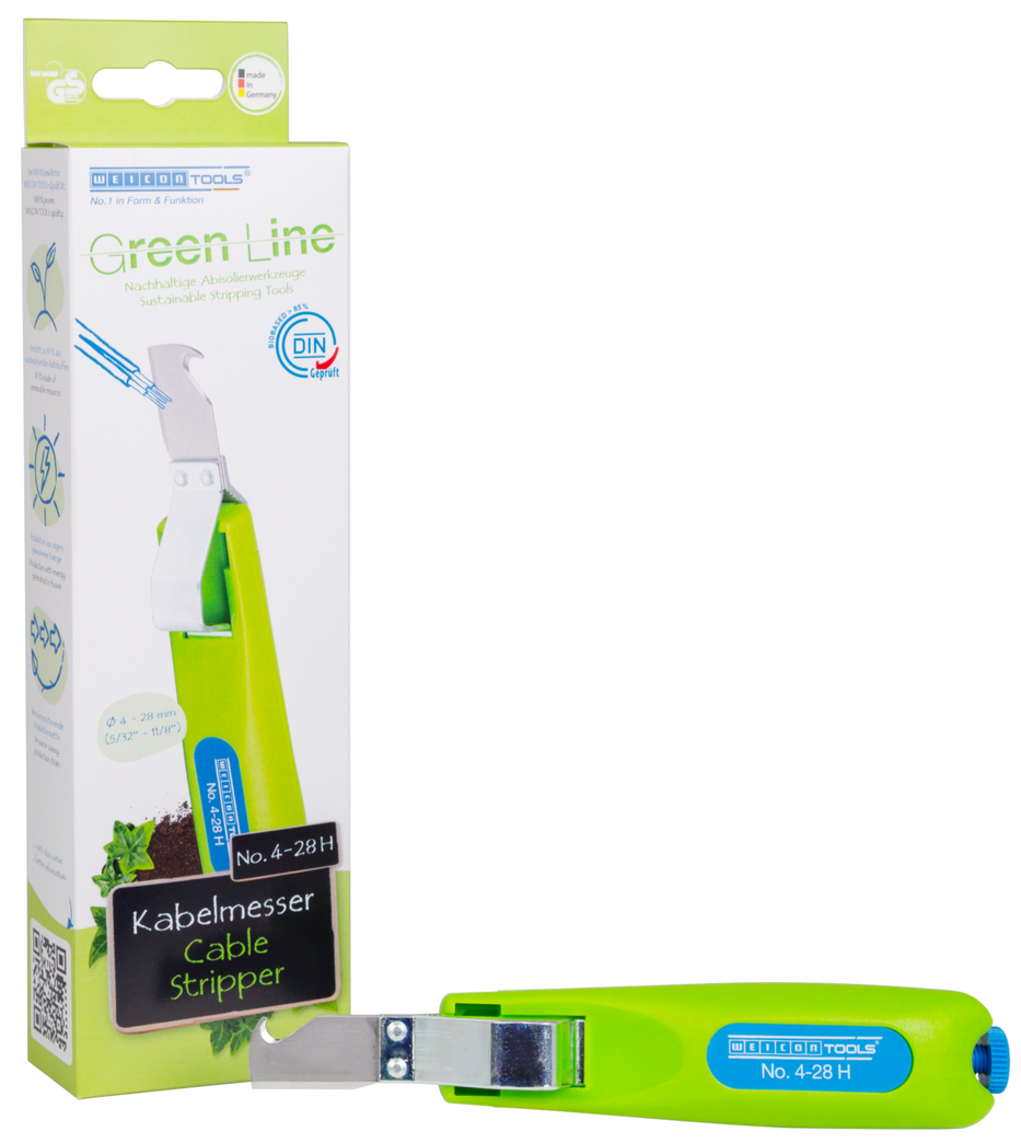 Cable Stripper No. 4 - 28 H Green Line | Alat pengupasan yang berkesinambungan I pisau pengait dan tutup pelindung I jangkauan kerja 4 - 28 mm Ø