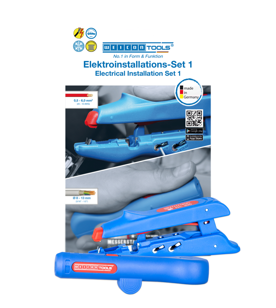 Electrical Installation Set 1 | Set pengupasan 2 bagian termasuk alat crimping dan pengupas kabel bundar Electrical Installation Set 1 | Set pengupasan 2 bagian termasuk alat crimping dan pengupas kabel bundar