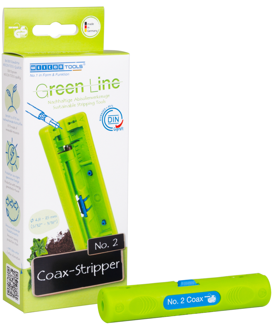 Coax-Stripper No. 2 Green Line | Alat pengupasan yang berkesinambungan I untuk menguliti dan mengupas kabel koaksial I Jangkauan kerja 4,8 - 7,5 mm Ø