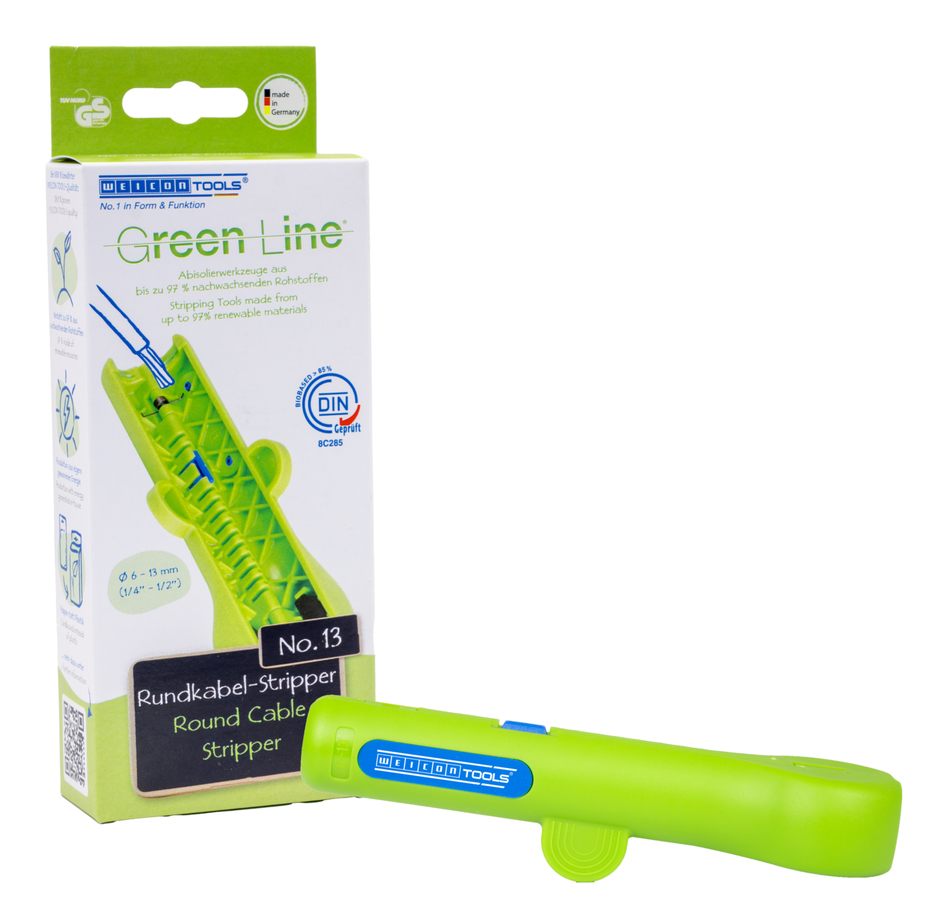 Round Cable Stripper No. 13 Green Line | Alat pengupasan yang berkesinambungan I untuk pengupasan semua kabel bundar umum I jangkauan kerja 6,0 - 13,0 mm Ø