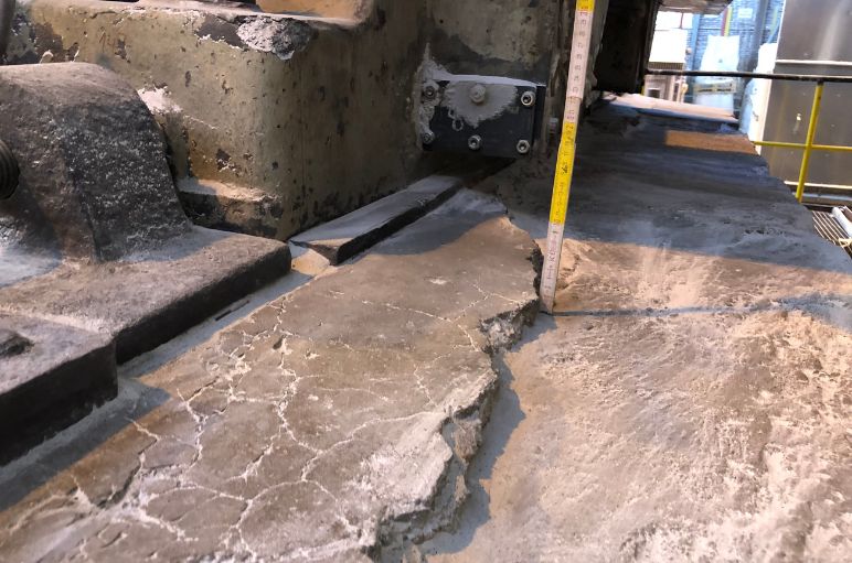 Uneven concrete floor in a company