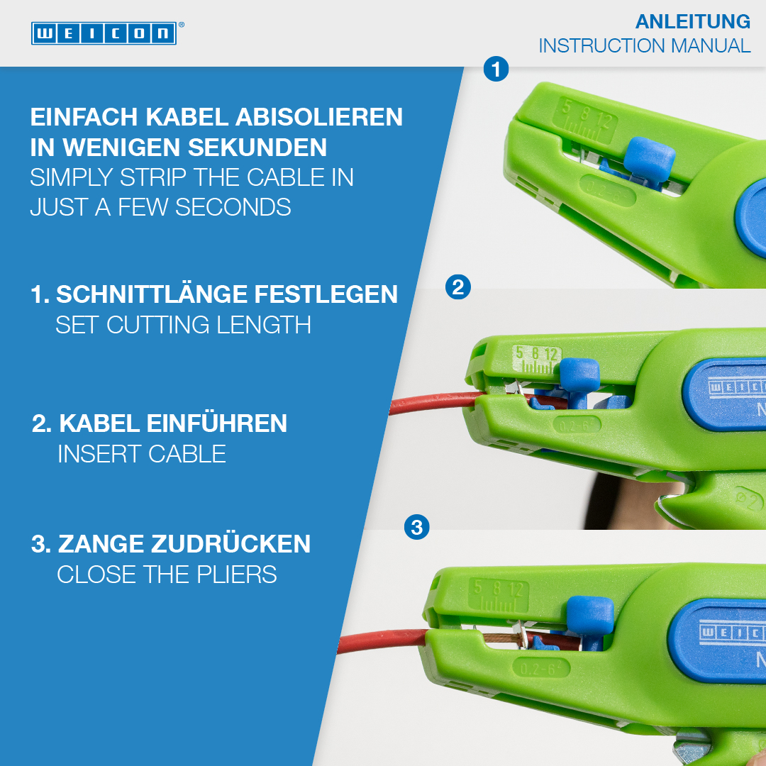 Wire Stripper No. 5 Green Line | Alat pengupasan yang berkesinambungan  I untuk semua konduktor untai  dan padat yang umum, jangkauan kerja 0,2 - 6,0 mm²